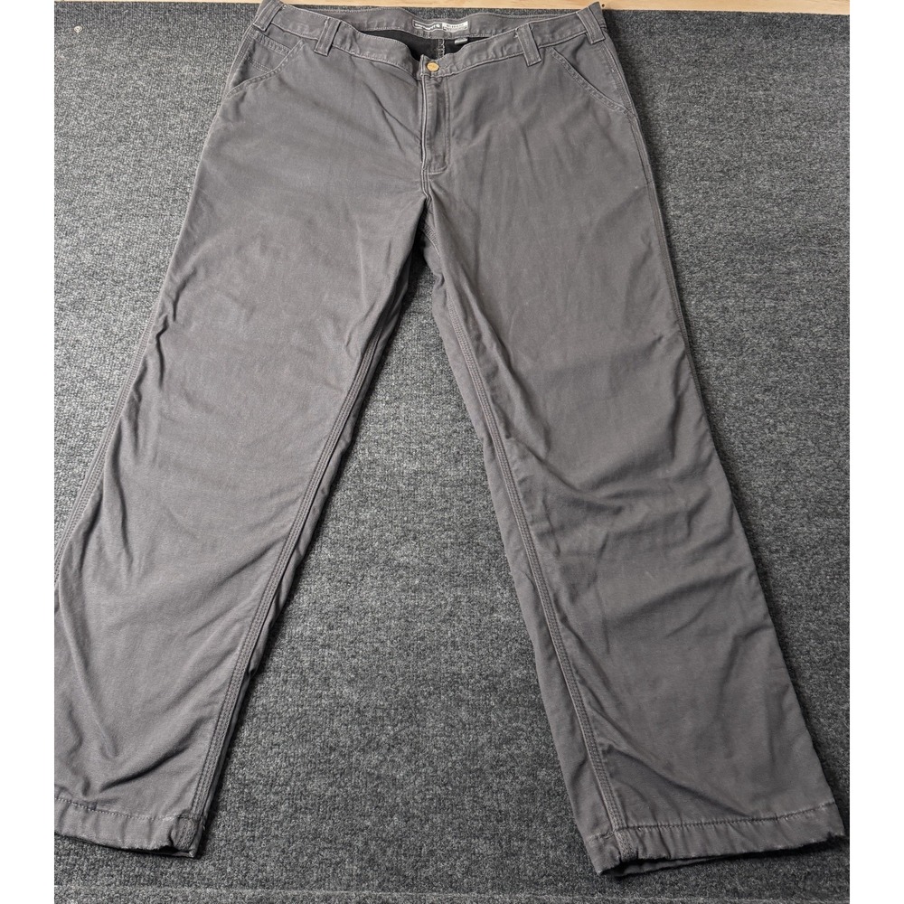 Carhartt Jeans Men 44x30 Gray Canvas Rugged Flex Relaxed Straight Knit Lined EUC